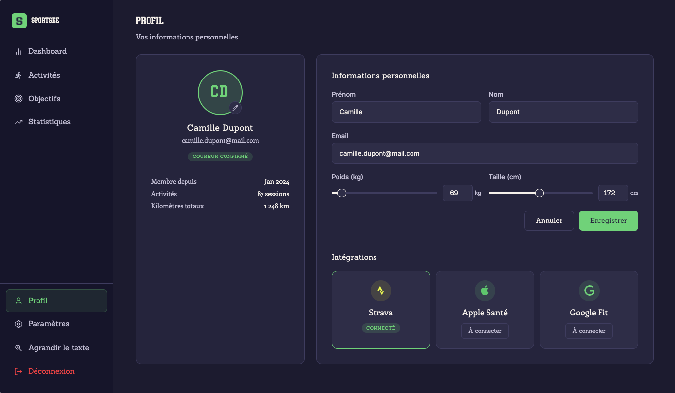 SportSee : gestion du profil utilisateur